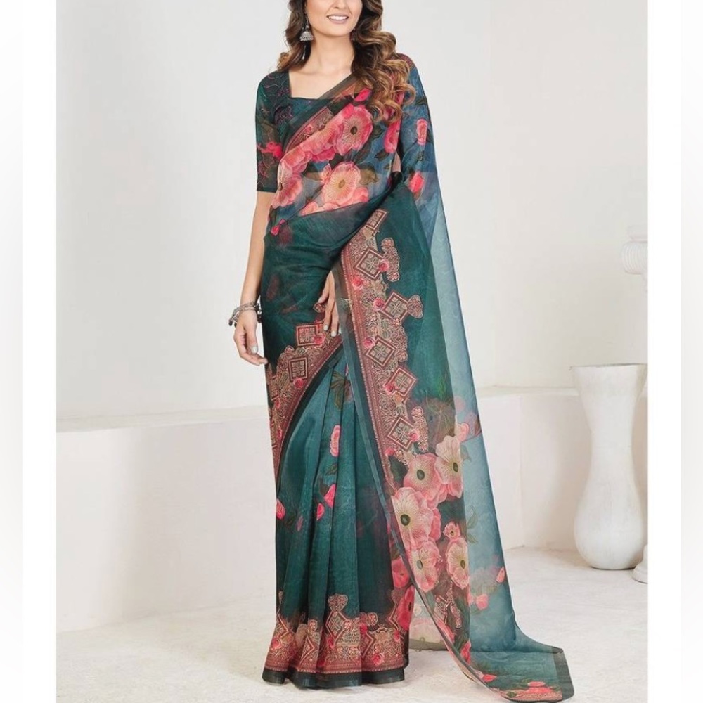 Saree set with blouse and peticoat. Fall and pico done